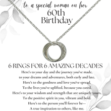Load image into Gallery viewer, Present Realm 60th Birthday Necklace for Women Sterling Silver | 6 Rings for 6 Decades | S925 Silver or Gold Plated