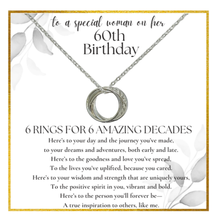 Load image into Gallery viewer, Present Realm 60th Birthday Necklace for Women Sterling Silver | 6 Rings for 6 Decades | S925 Silver or Gold Plated