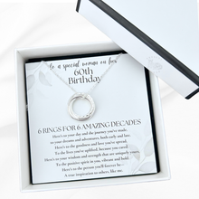 Load image into Gallery viewer, Present Realm 60th Birthday Necklace for Women Sterling Silver | 6 Rings for 6 Decades | S925 Silver or Gold Plated
