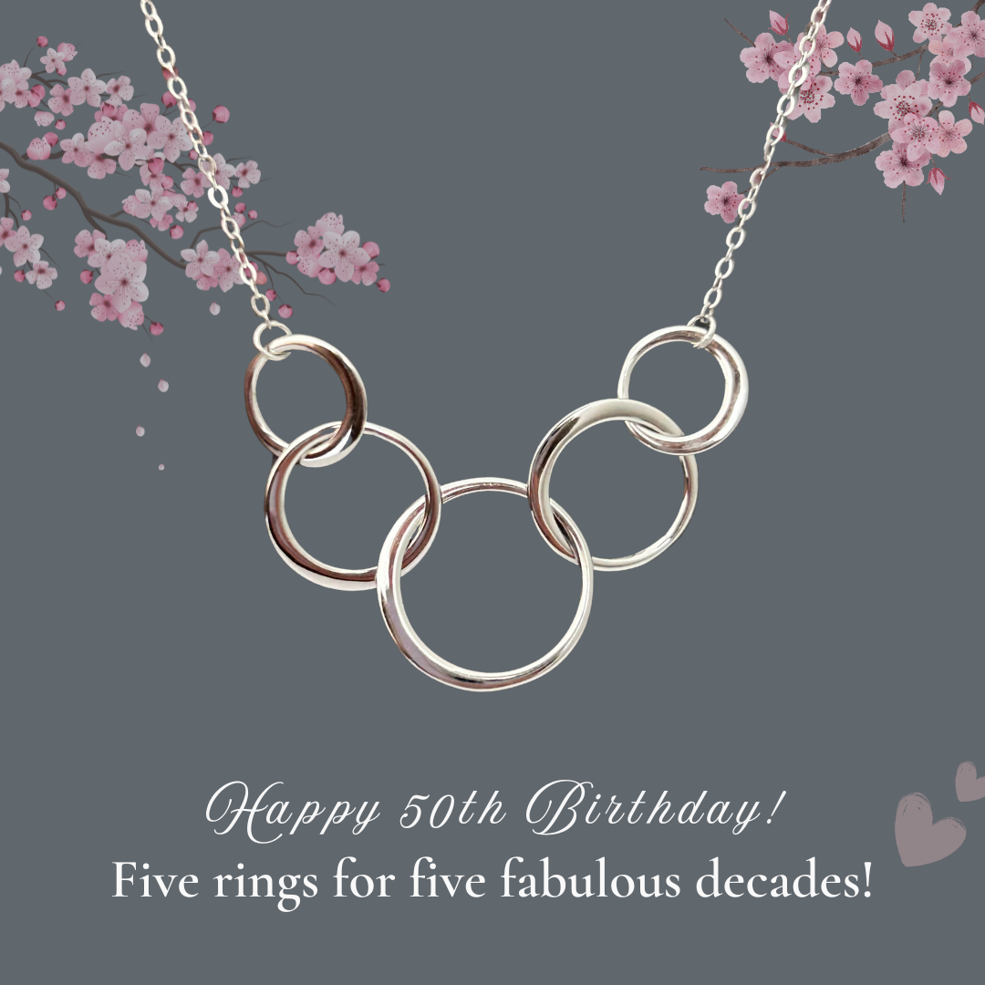 Present Realm 50th Birthday Necklace for Women | S925 Sterling Silver 5 Circle Pendant