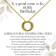 Load image into Gallery viewer, Present Realm 60th Birthday Necklace for Women Sterling Silver | 6 Rings for 6 Decades | S925 Silver or Gold Plated