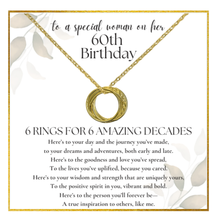 Load image into Gallery viewer, Present Realm 60th Birthday Necklace for Women Sterling Silver | 6 Rings for 6 Decades | S925 Silver or Gold Plated