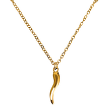 Load image into Gallery viewer, Present Realm Gold Color Italian Horn Necklace – 2" Pendant with 22" Adjustable Wheat Rope Chain for Style & Protection
