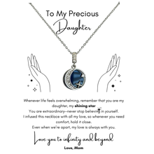Load image into Gallery viewer, Present Realm Daughter Necklace from Mom | Moon & Star Pendant | Stainless Steel & Cubic Zirconia