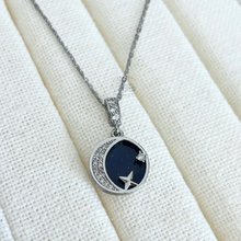 Load image into Gallery viewer, Present Realm Daughter Necklace from Mom | Moon & Star Pendant | Stainless Steel & Cubic Zirconia