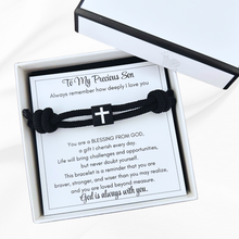 Load image into Gallery viewer, Present Realm Men’s Adjustable Braided Rope Cross Bracelet | Stainless Steel