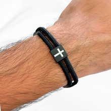 Load image into Gallery viewer, Present Realm Men’s Adjustable Braided Rope Cross Bracelet | Stainless Steel