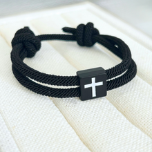 Load image into Gallery viewer, Present Realm Men’s Adjustable Braided Rope Cross Bracelet | Stainless Steel