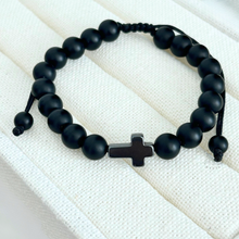Load image into Gallery viewer, Present Realm Men's Cross Bracelet | Stainless Steel & Black Onyx Beads