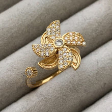 Load image into Gallery viewer, Adjustable gold fidget ring for women with windmill design for anxiety relief and stress management