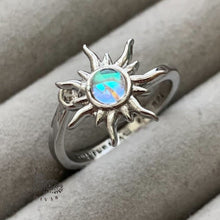 Load image into Gallery viewer, Adjustable silver engraved fidget ring for women with silver sun design for anxiety relief and stress management