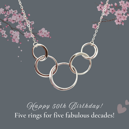 Present Realm 50th Birthday Necklace for Women | S925 Sterling Silver 5 Circle Pendant