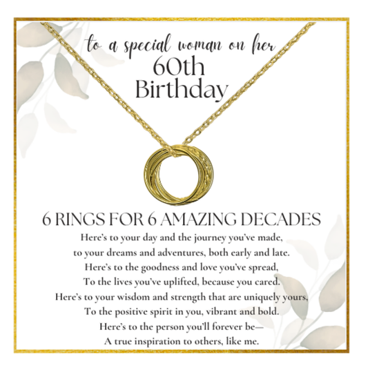 Present Realm 60th Birthday Necklace for Women Sterling Silver | 6 Rings for 6 Decades | S925 Silver or Gold Plated