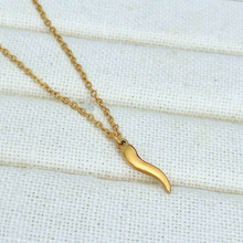 Load image into Gallery viewer, Present Realm &quot;Protect Me&quot; Gold Color Italian Horn Necklace – 2&quot; Pendant with 22&quot; Adjustable Wheat Rope Chain
