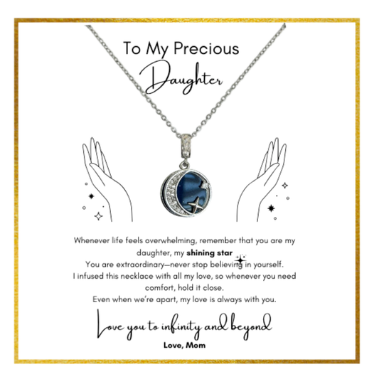 Present Realm Daughter Necklace from Mom | Moon & Star Pendant | Stainless Steel & Cubic Zirconia