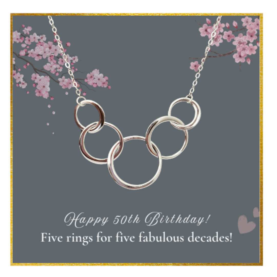 Present Realm 50th Birthday Necklace for Women | S925 Sterling Silver 5 Circle Pendant