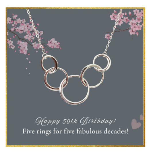 Present Realm 50th Birthday Necklace for Women | S925 Sterling Silver 5 Circle Pendant