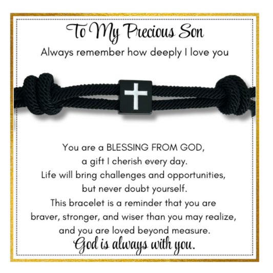 Present Realm Men’s Adjustable Braided Rope Cross Bracelet | Stainless Steel