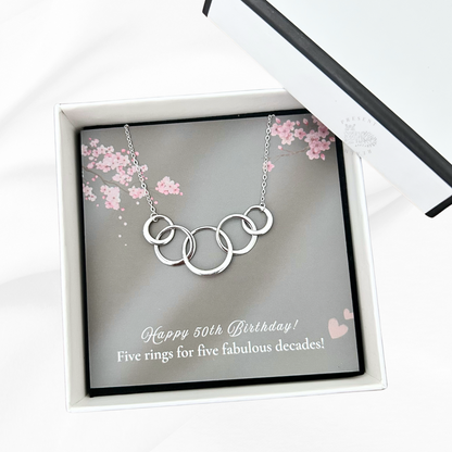 Present Realm 50th Birthday Necklace for Women | S925 Sterling Silver 5 Circle Pendant