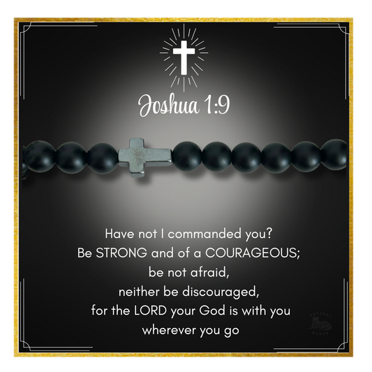 Present Realm Men's Cross Bracelet | Stainless Steel & Black Onyx Beads