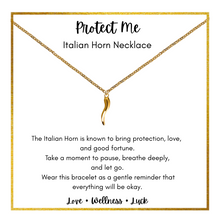 Load image into Gallery viewer, Present Realm &quot;Protect Me&quot; Gold Color Italian Horn Necklace – 2&quot; Pendant with 22&quot; Adjustable Wheat Rope Chain
