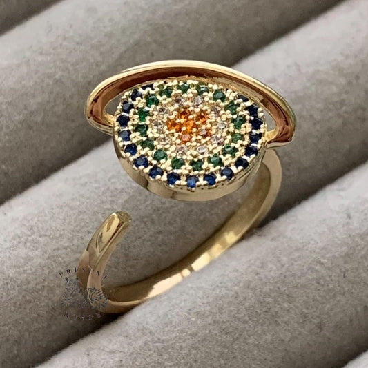 Adjustable fidget ring for women with rainbow planet design for anxiety relief and stress management