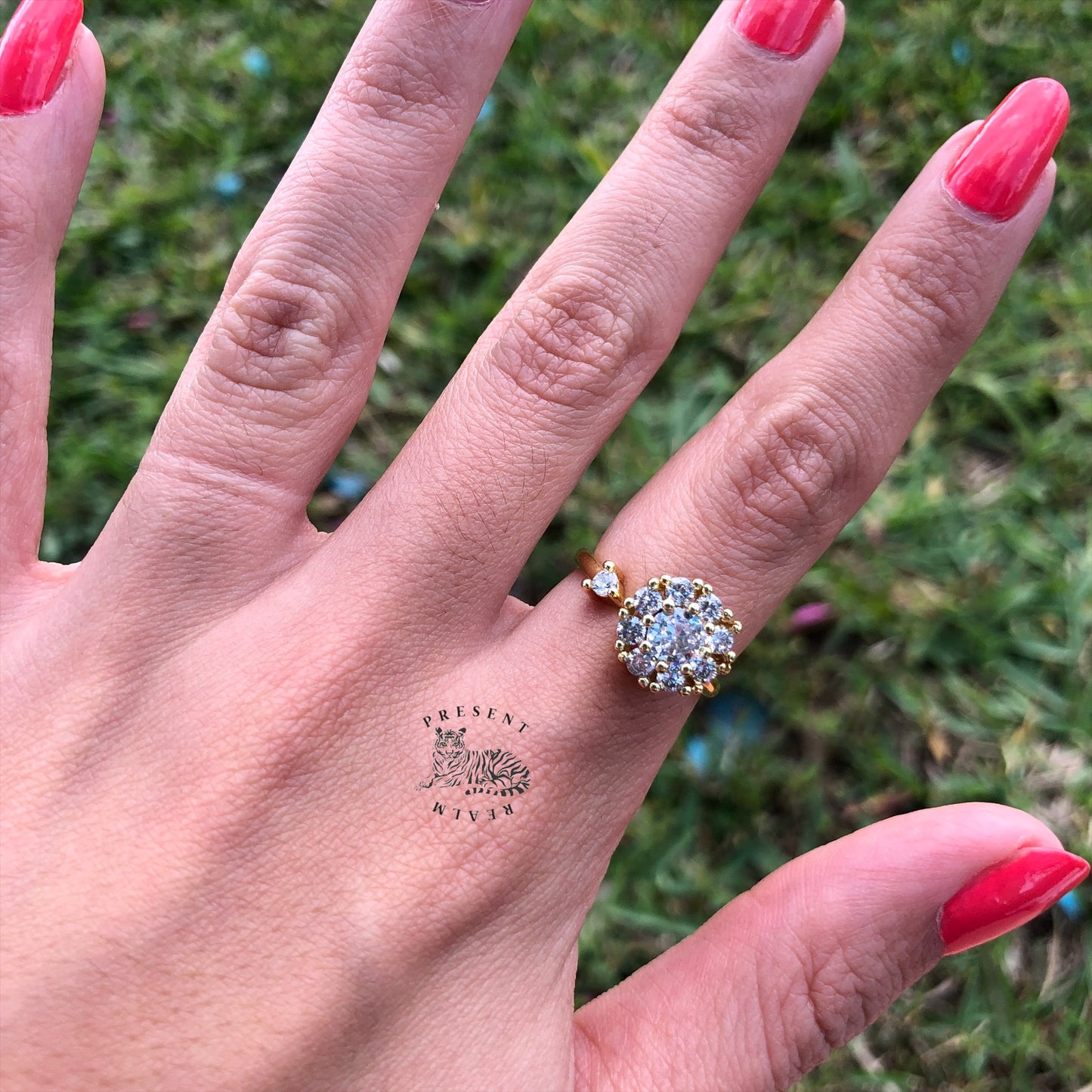 Adjustable gold fidget ring on woman's hand with diamond design for anxiety relief and stress management