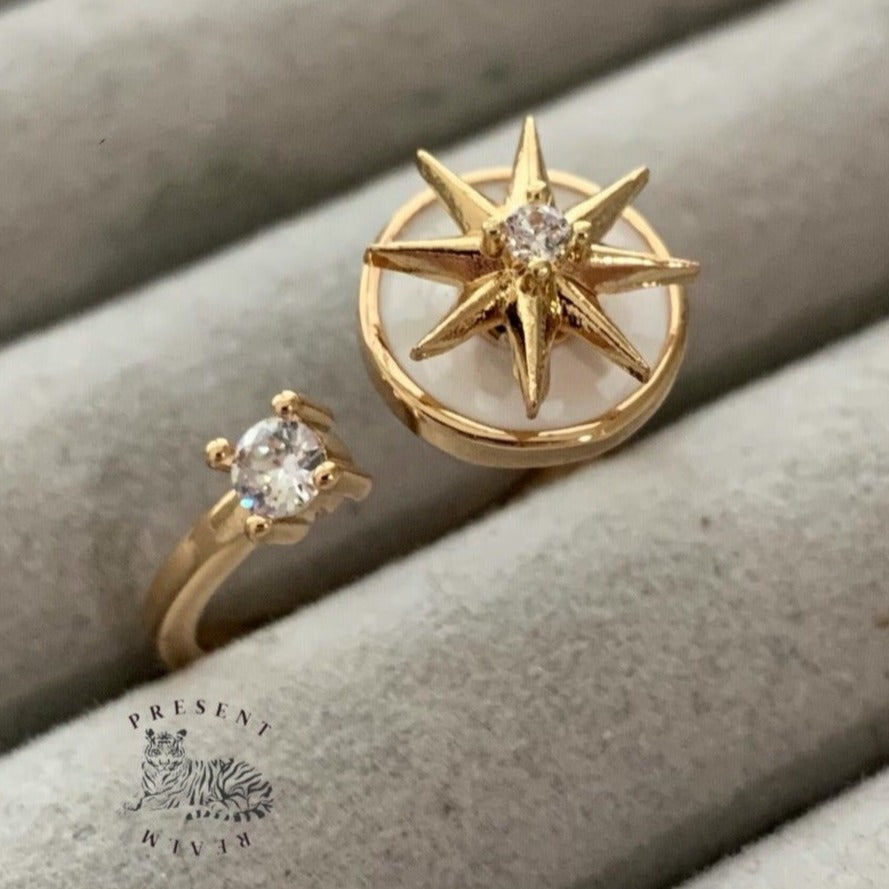 Adjustable gold fidget ring for women with compass design for anxiety relief and stress management